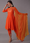 Embroidered Rayon Punjabi Suit in Orange