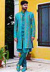 Embroidered Rayon Sherwani in Turquoise