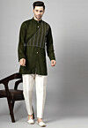 Embroidered Rayon Short Kurta Set in Green