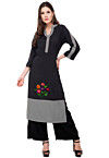 Embroidered Rayon Straight Kurta in Black