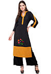 Embroidered Rayon Straight Kurta in Black