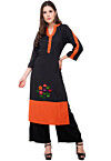 Embroidered Rayon Straight Kurta in Black