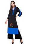 Embroidered Rayon Straight Kurta in Black