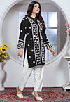 Embroidered Rayon Straight Kurta Set in Black
