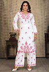 Embroidered Rayon Straight kurta Set in Off White