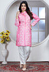 Embroidered Rayon Straight Kurta Set in Pink
