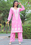 Embroidered Rayon Straight Kurta Set in Pink
