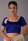 Embroidered Satin Blouse in Royal Blue