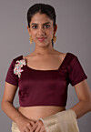 Embroidered Satin Blouse in Wine