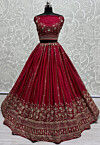 Embroidered Satin Chiffon Lehenga in Pink