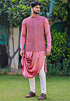 Embroidered Satin Cowl Style Kurta Jacket Set in Pink