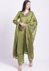 Embroidered Satin Georgette Pakistani Suit in Green
