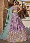 Embroidered Satin Scalloped Lehenga in Purple