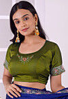 Embroidered Satin Silk Blouse in Olive Green