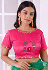 Embroidered Satin Silk Blouse in Pink