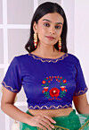 Embroidered Satin Silk Blouse in Royal Blue