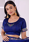 Embroidered Satin Silk Blouse in Royal Blue