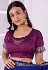 Embroidered Satin Silk Blouse in Violet