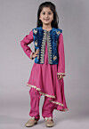 Embroidered Shantoon Asymmetric Kurta Set in Pink