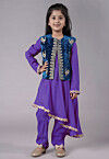 Embroidered Shantoon Asymmetric Kurta Set in Purple and Blue