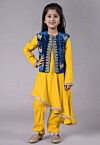 Embroidered Shantoon Asymmetric Kurta Set in Yellow and Blue