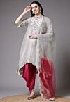 Embroidered Shantoon Scalloped Punjabi Suit in Grey