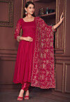 Embroidered Sleeve Georgette Anarkali Suit in Pink