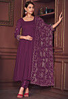 Embroidered Sleeve Georgette Anarkali Suit in Purple
