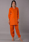 Embroidered Rayon Straight Kurta Set in Dark Orange