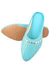 Embroidered Synthetic Women Jutti in Turquoise