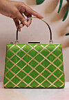 Embroidered Synthetic Rectangular Clutch Bag in Light Green
