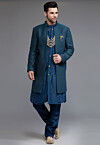 Embroidered Georgette Sherwani in Teal Blue