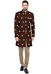 Embroidered Taffeta Silk Sherwani in Brown
