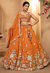 Embroidered Tissue Lehenga in Orange