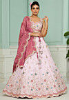 Embroidered Tissue Lehenga in Pink