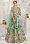Embroidered Tissue Lehenga in Sea Green