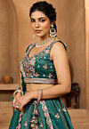 Embroidered Tissue Lehenga in Teal Green
