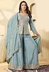 Embroidered Tissue Pakistani Suit in Sky Blue
