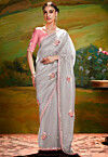 Embroidered Tissue Saree in Grey