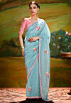 Embroidered Tissue Saree in Light Blue