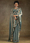 Embroidered Tissue Shimmer Scalloped Saree in Blue