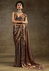Embroidered Tissue Shimmer Scalloped Saree in Copper