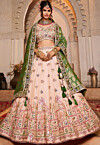 Embroidered Tissue Silk Lehenga in Peach