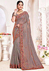 Embroidered Tissue Silk Saree in Grey