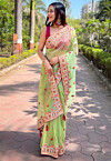 Embroidered Tissue Silk Saree in Light Green