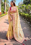 Embroidered Tissue Silk Saree in Yellow
