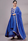 Embroidered Uppada Silk Aline Suit in Blue