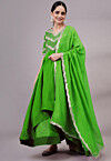 Embroidered Uppada Silk Aline Suit in Green