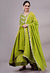 Embroidered Uppada Silk Aline Suit in Light Green