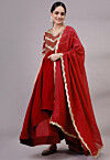 Embroidered Uppada Silk Aline Suit in Red